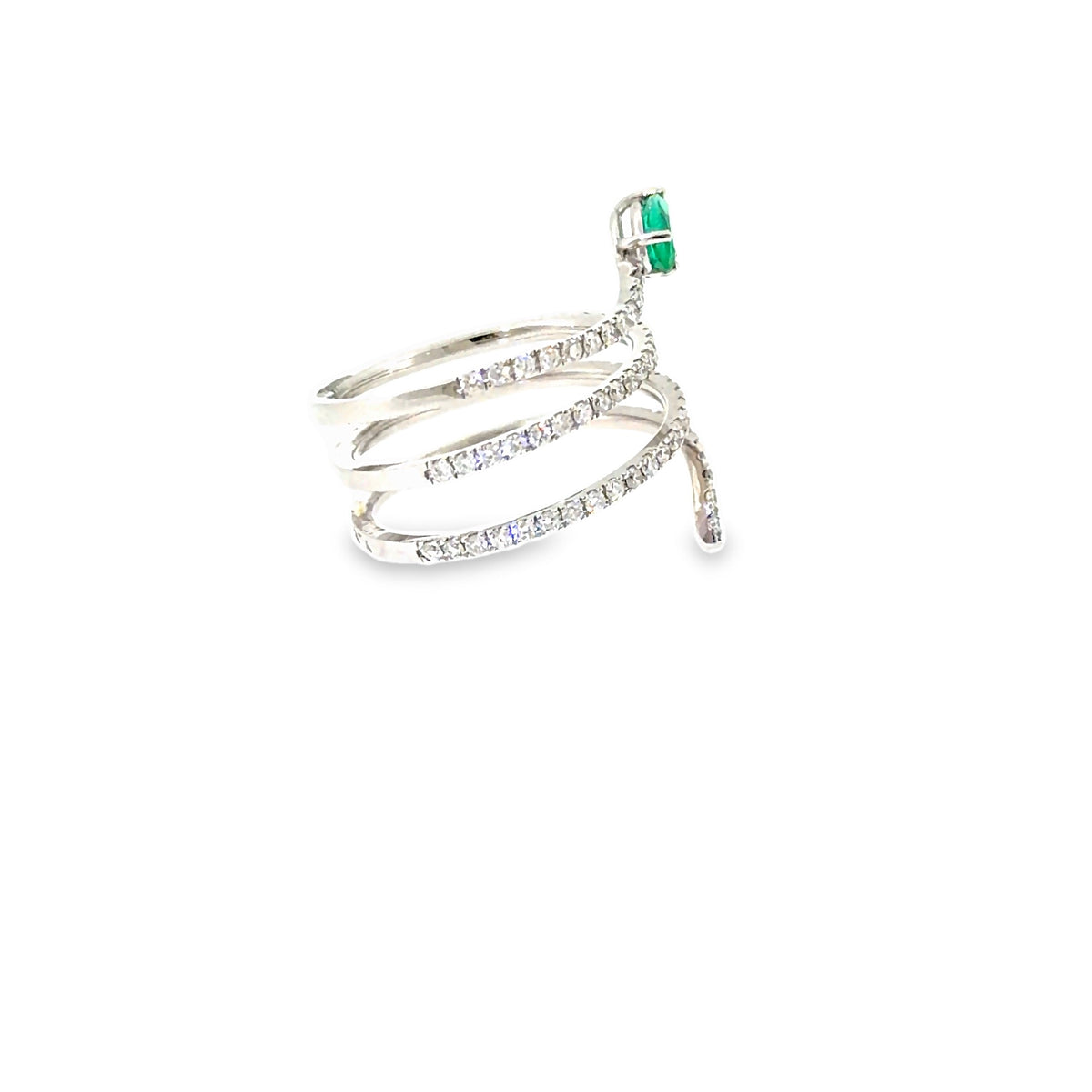 The Emerald Serpent Ring, 0.81ct Emerald & Diamond, 14K White Gold by Benji Designs, view 5