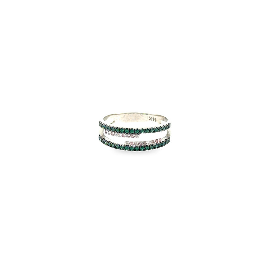 The Evergreen Double Ring, 0.50ct Green & White Diamond, 14K White Gold by Benji Designs, view 1