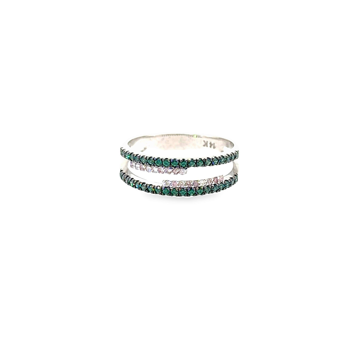 The Evergreen Double Ring, 0.50ct Green & White Diamond, 14K White Gold by Benji Designs, view 2