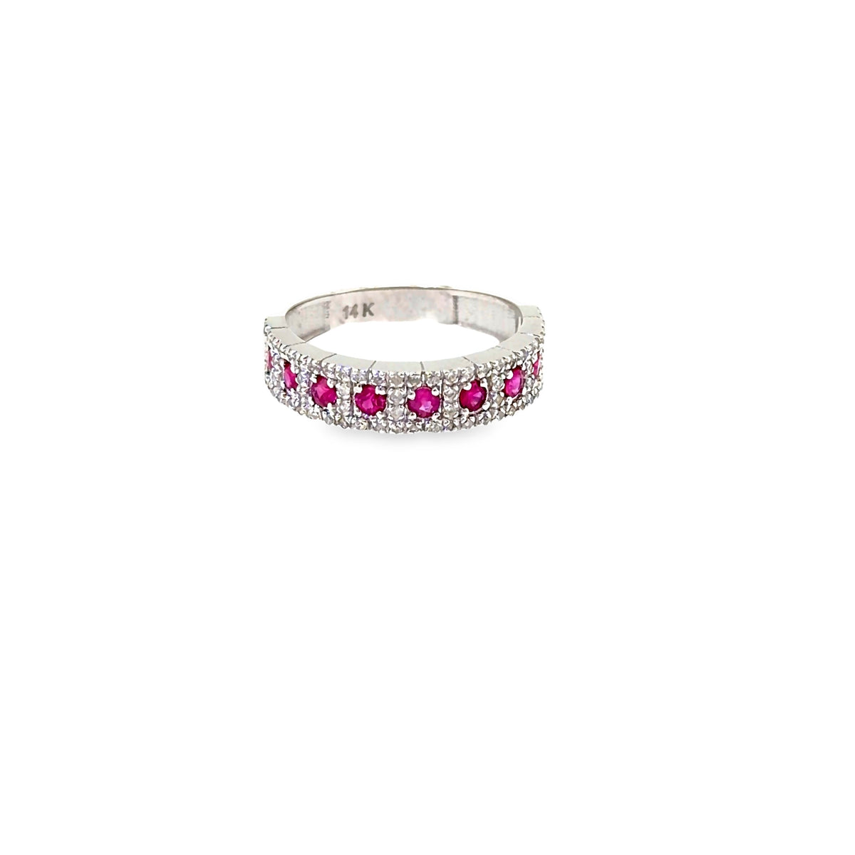 The Ruby Promenade Band, 0.90ct Ruby & Diamond, 14K White Gold by Benji Designs, view 2