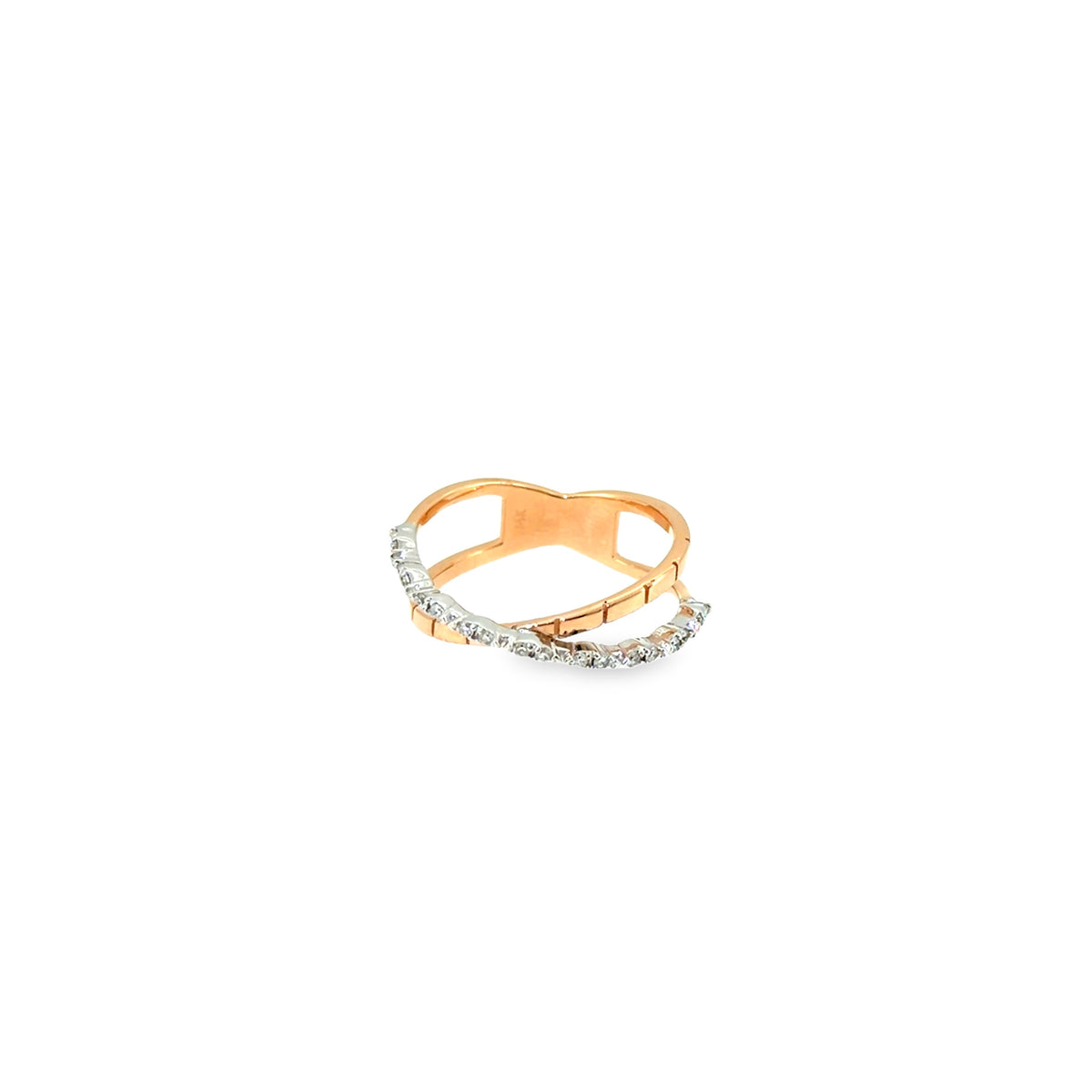 The Rosé Crossover Ring, 0.15ct Diamond, 14K Two-Tone Rose & White Gold by Benji Designs, view 1