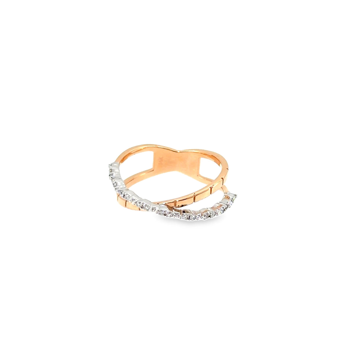 The Rosé Crossover Ring, 0.15ct Diamond, 14K Two-Tone Rose & White Gold by Benji Designs, view 2