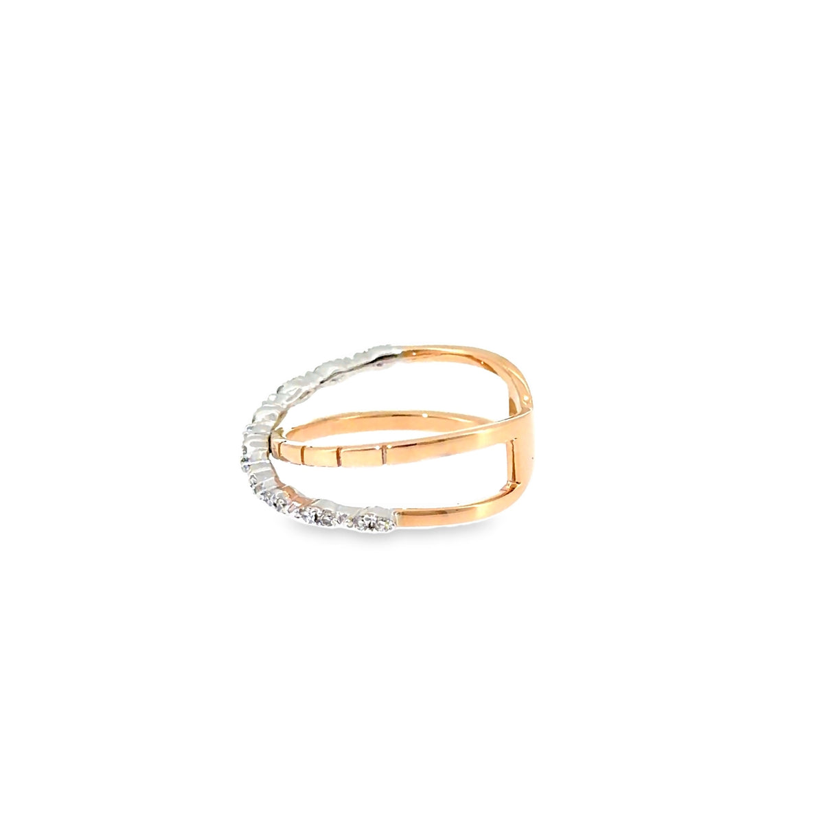 The Rosé Crossover Ring, 0.15ct Diamond, 14K Two-Tone Rose & White Gold by Benji Designs, view 3