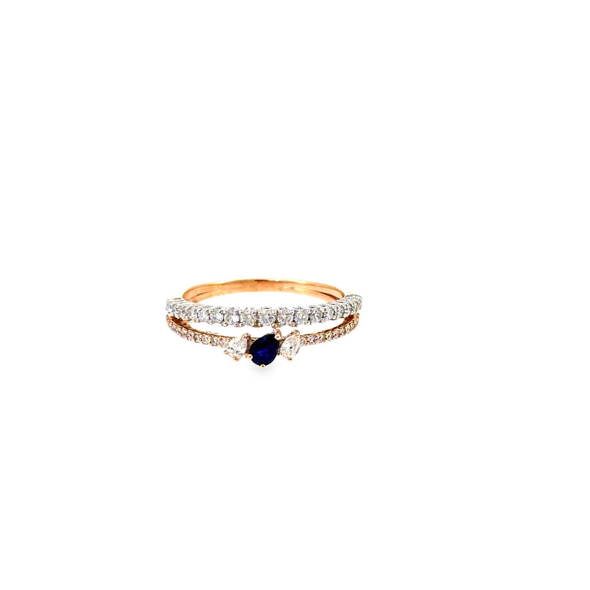 The Blue Bloom Trio Ring, 0.65ct Sapphire & Diamond, 14K Two-Tone Rose & White Gold by Benji Designs, view 2