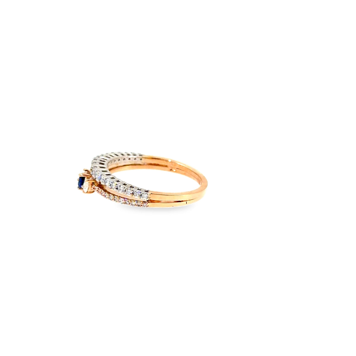 The Blue Bloom Trio Ring, 0.65ct Sapphire & Diamond, 14K Two-Tone Rose & White Gold by Benji Designs, view 3