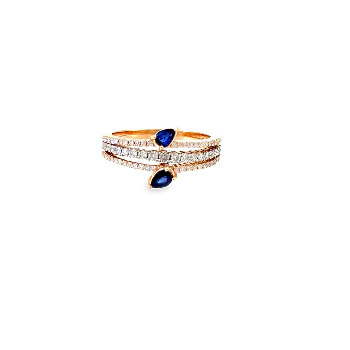 The Twin Sapphire Ring, 0.98ct Sapphire & Diamond, 14K Rose Gold by Benji Designs, view 2