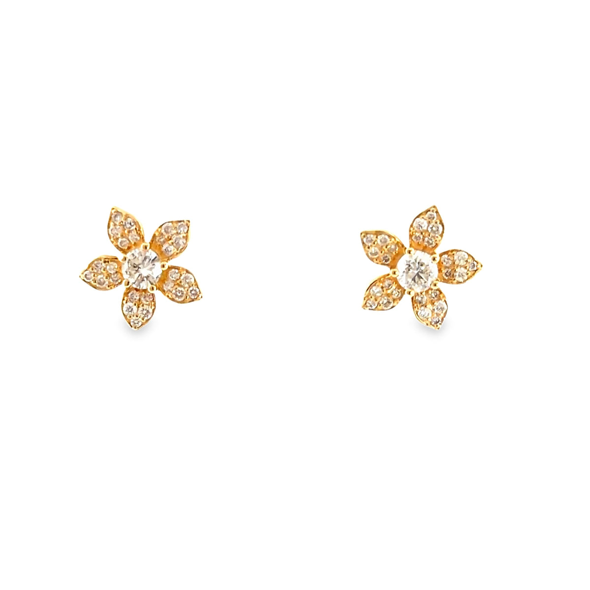 The Golden Petal Studs, 0.80ct Diamond, 14K Yellow Gold by Benji Designs, view 1