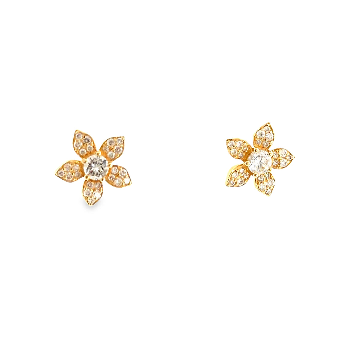 The Golden Petal Studs, 0.80ct Diamond, 14K Yellow Gold by Benji Designs, view 2