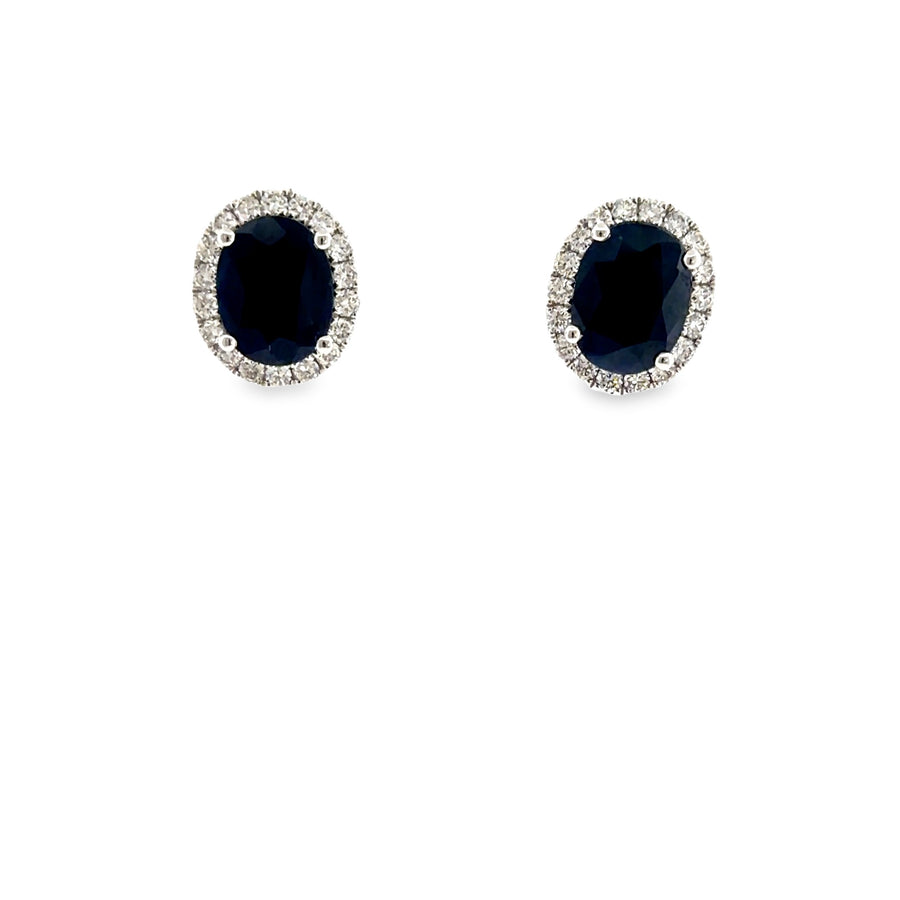 The Royal Navy Studs, 7.02ct oval sapphire & 1.00ct diamond, 14K White Gold by Benji Designs, view 1
