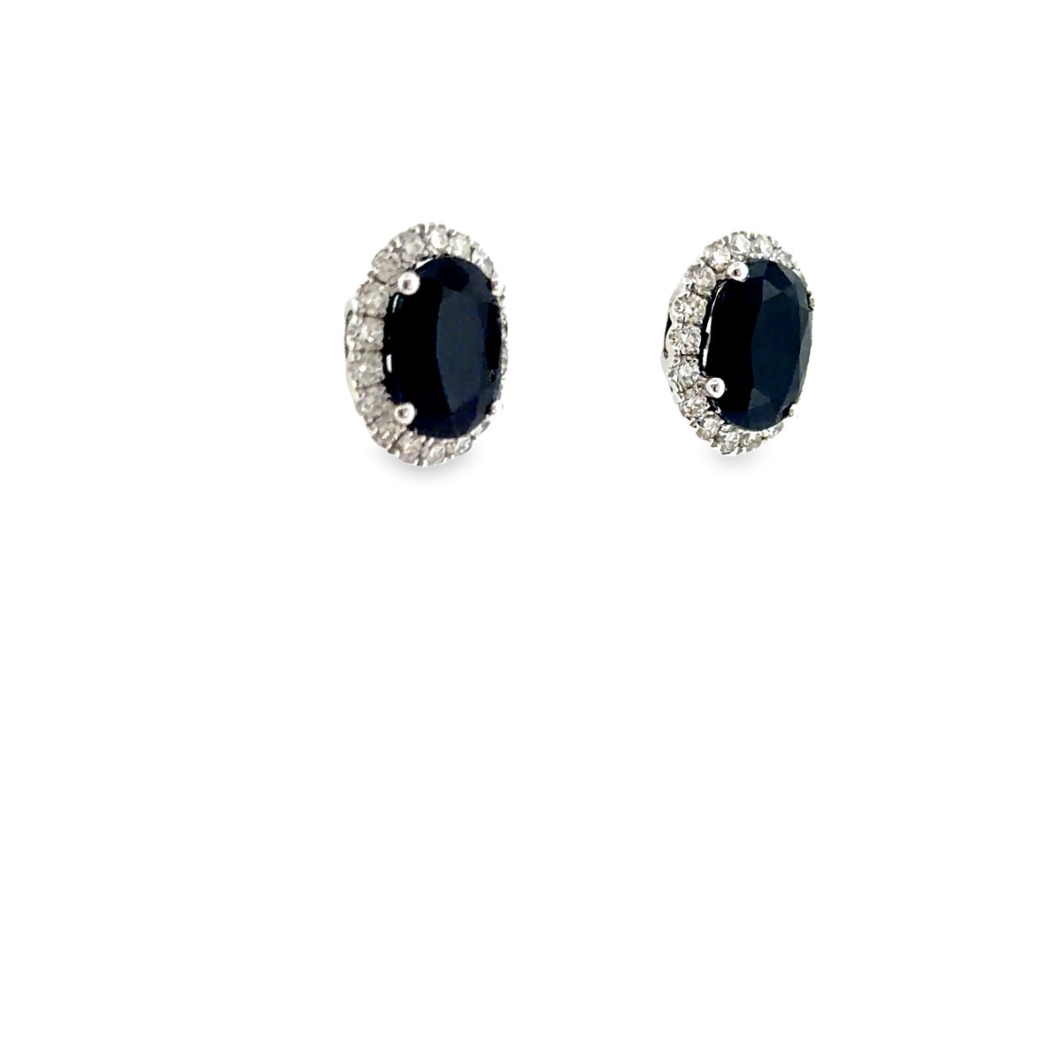 The Royal Navy Studs, 7.02ct oval sapphire & 1.00ct diamond, 14K White Gold by Benji Designs, view 2