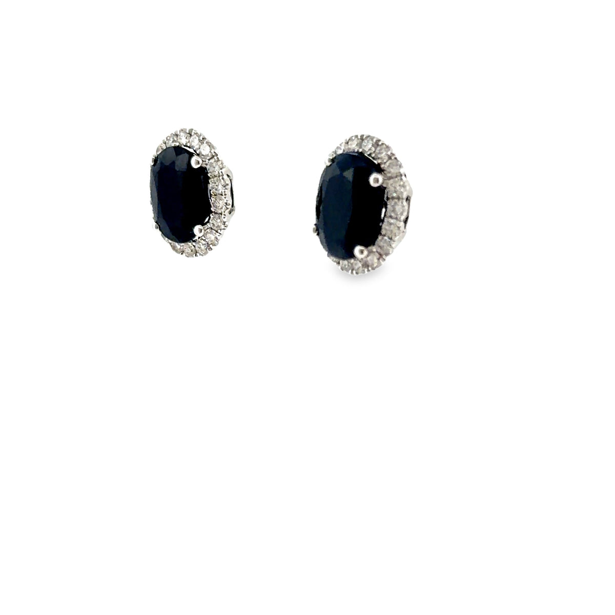 The Royal Navy Studs, 7.02ct oval sapphire & 1.00ct diamond, 14K White Gold by Benji Designs, view 3