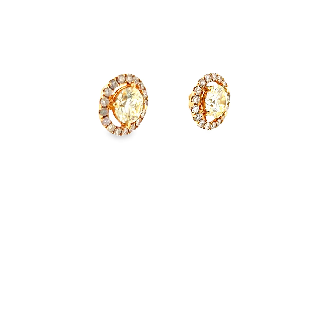 The Ember Halo Studs, 3.00ct round diamond halo, 14K Yellow Gold by Benji Designs, view 2