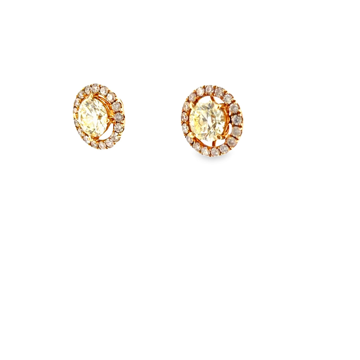 The Ember Halo Studs, 3.00ct round diamond halo, 14K Yellow Gold by Benji Designs, view 3