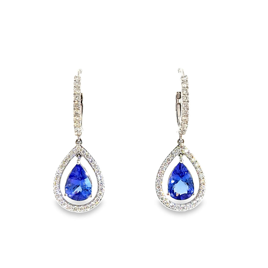 The Twilight Drop Earrings, 4.00ct pear tanzanite & 1.20ct diamond, 18K White Gold by Benji Designs, view 1