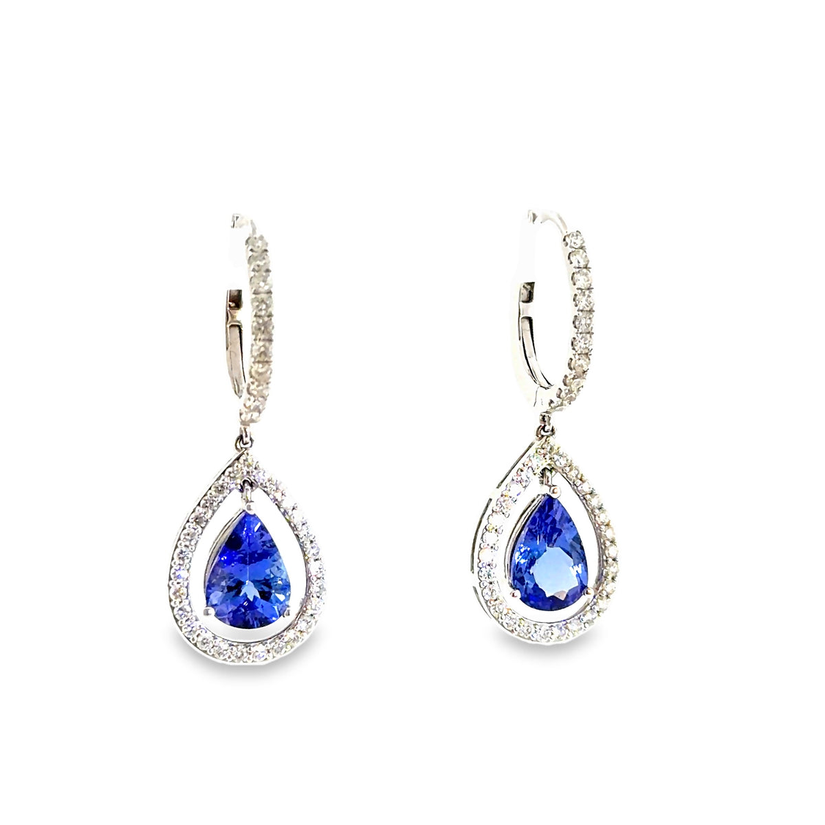 The Twilight Drop Earrings, 4.00ct pear tanzanite & 1.20ct diamond, 18K White Gold by Benji Designs, view 2