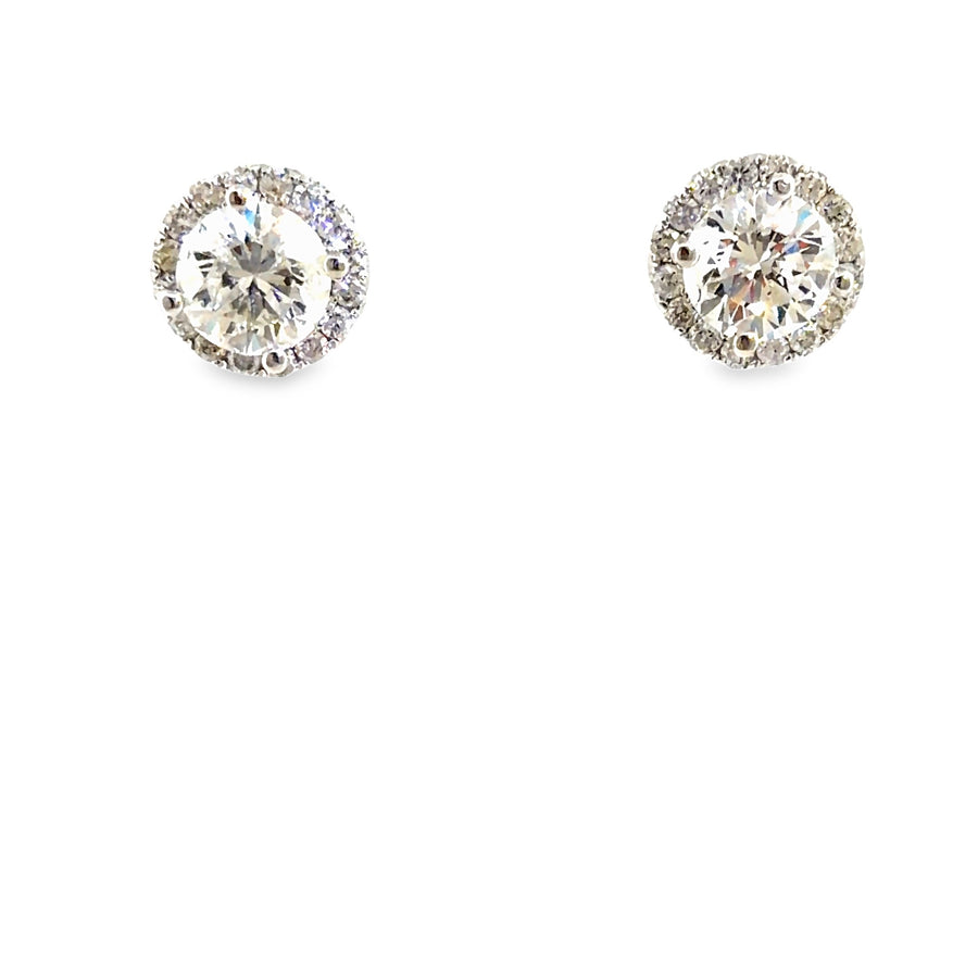 The Polaris Studs, 3.55ct round diamond halo, 14K White Gold by Benji Designs, view 1