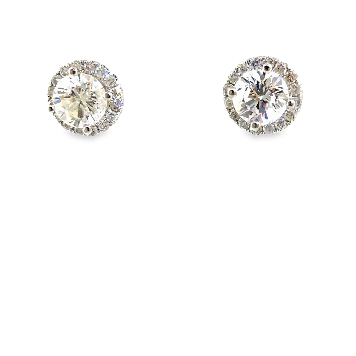 The Polaris Studs, 3.55ct round diamond halo, 14K White Gold by Benji Designs, view 3