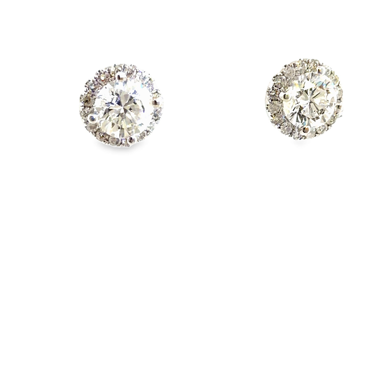 The Polaris Studs, 3.55ct round diamond halo, 14K White Gold by Benji Designs, view 2