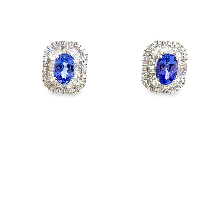 The Violet Deco Studs, 2.07ct oval tanzanite & 1.30ct diamond, 14K White Gold by Benji Designs, view 1