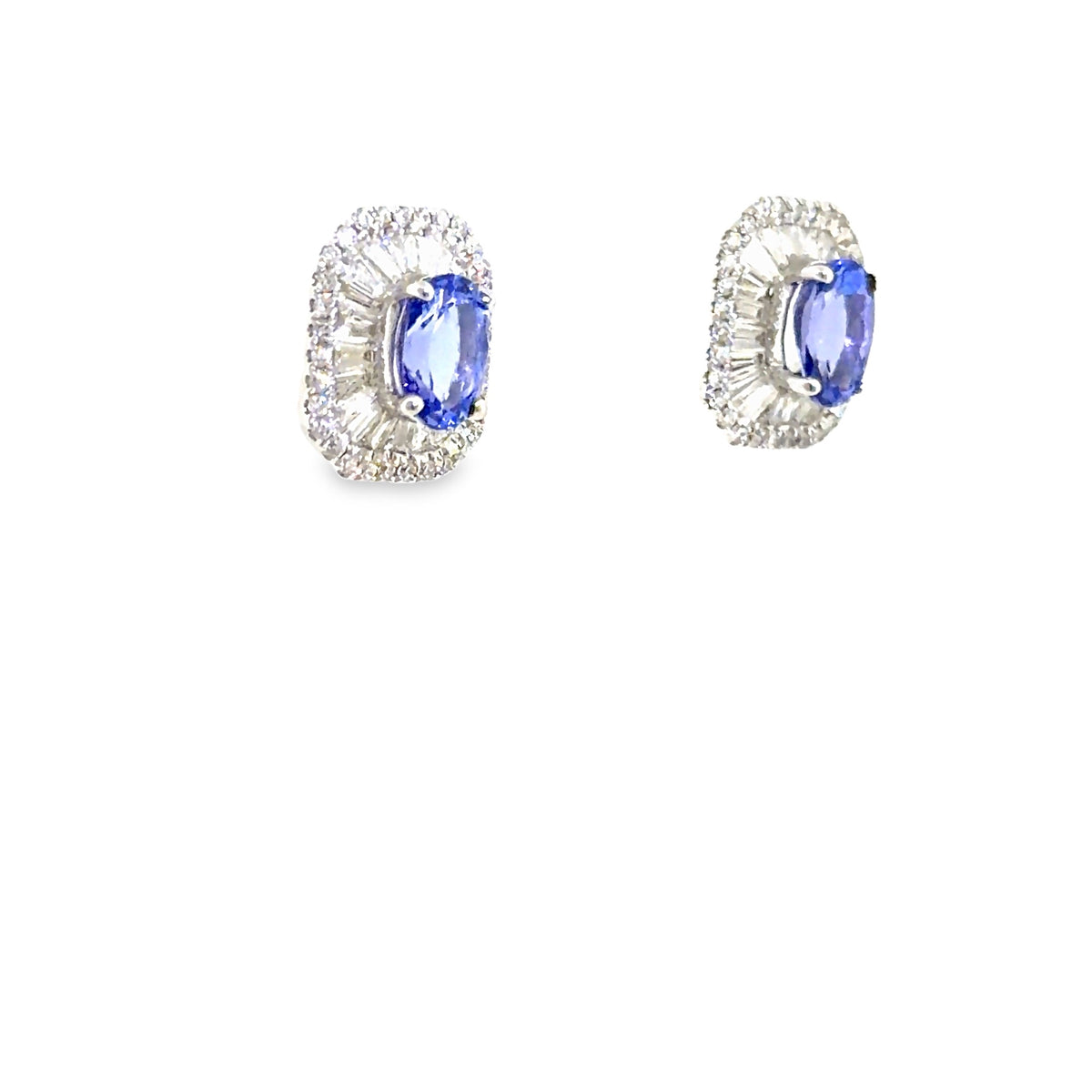 The Violet Deco Studs, 2.07ct oval tanzanite & 1.30ct diamond, 14K White Gold by Benji Designs, view 2