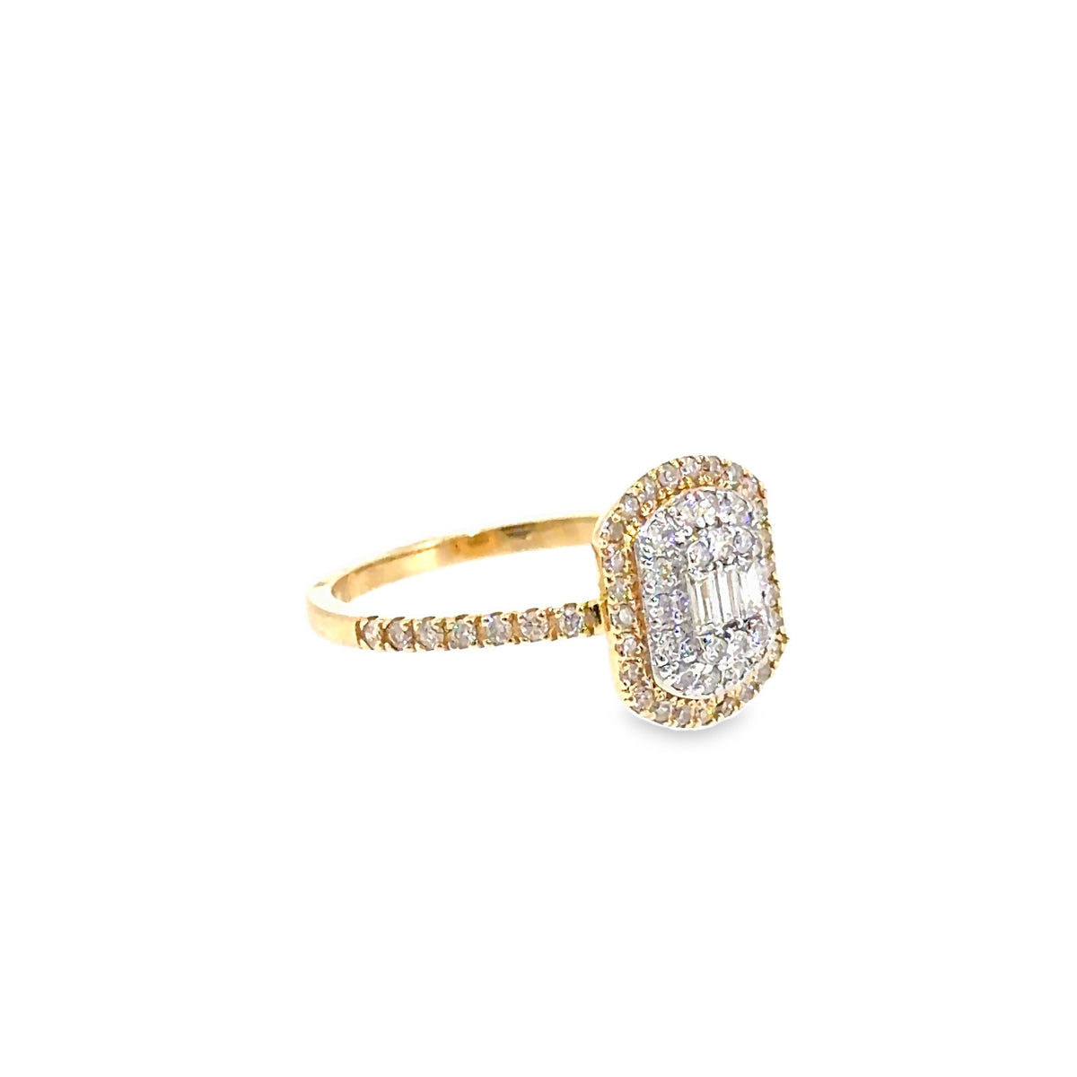 The Sloane Ring, 0.75ct Diamond Halo Ring, 14K Yellow Gold by Benji Designs, view 2