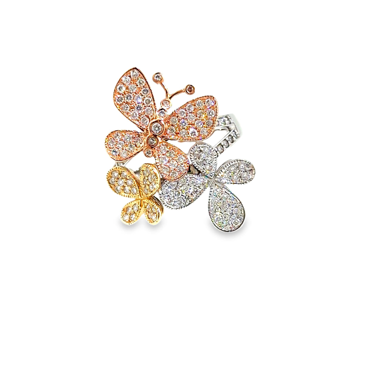 The Main Character Ring, 1.10ct Diamond Butterfly Cocktail Ring, 14K Two-Tone Gold by Benji Designs, view 1