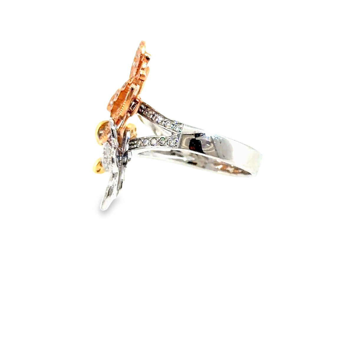 The Main Character Ring, 1.10ct Diamond Butterfly Cocktail Ring, 14K Two-Tone Gold by Benji Designs, view 3