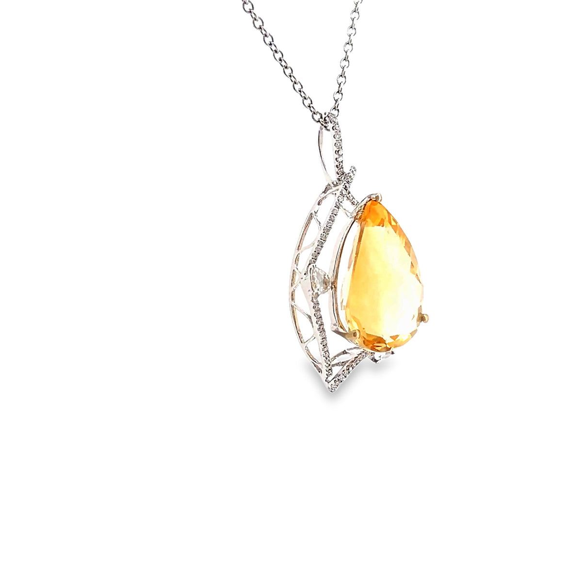 The Sidecar Pendant, 5.70ct Pear Citrine & 0.60ct Diamond Pendant, 18K White Gold by Benji Designs, view 2