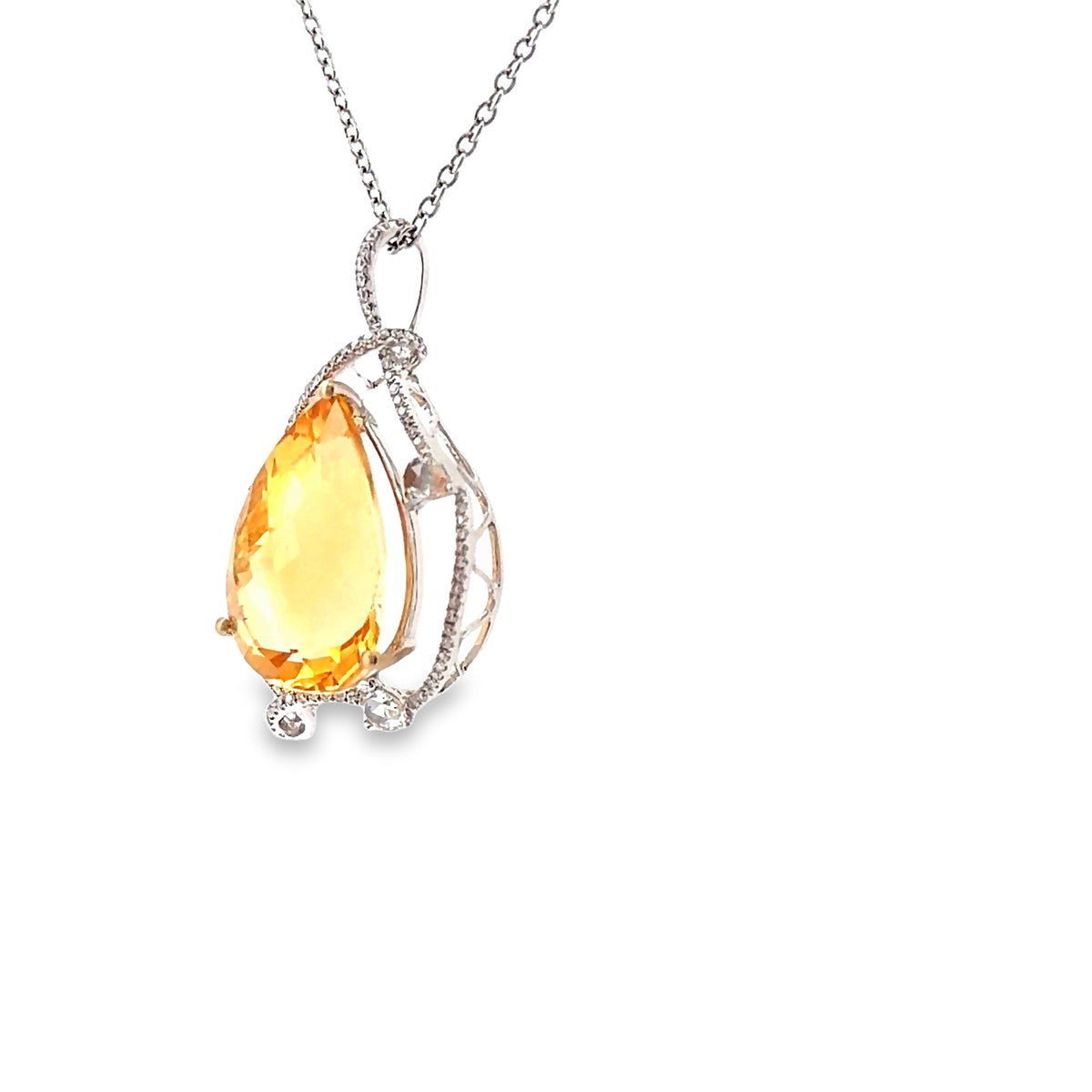 The Sidecar Pendant, 5.70ct Pear Citrine & 0.60ct Diamond Pendant, 18K White Gold by Benji Designs, view 3