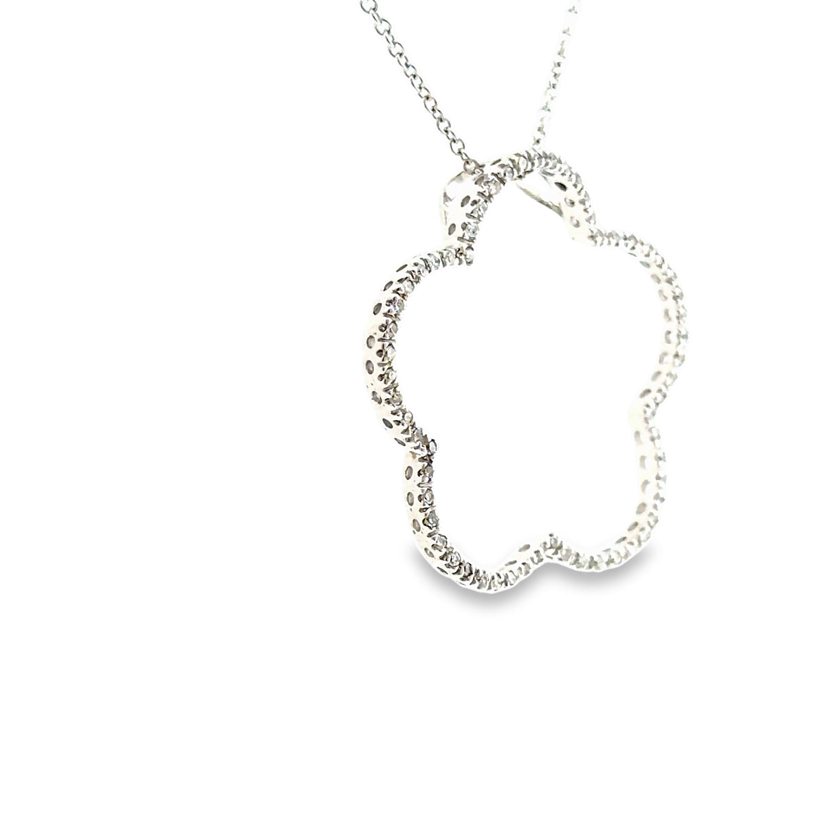 The Soft Launch Pendant, 0.60ct Diamond Open Flower Pendant, 14K White Gold by Benji Designs, view 2