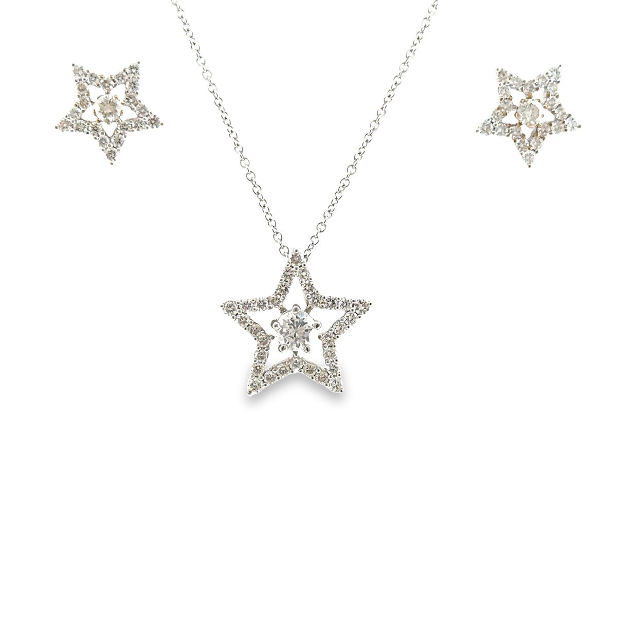 The Main Character Set, 2.00ct Diamond star pendant and stud earrings, 18K White Gold set by Benji Designs, view 1