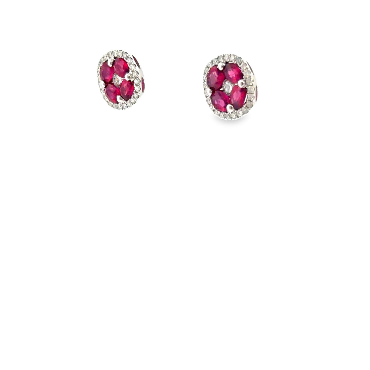 The Kir Royale Studs, 1.60ct Ruby & 0.50ct Diamond clover studs, 14K White Gold by Benji Designs, view 3