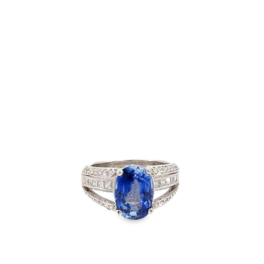 The Tanglewood Ring, 6.30 ct Sapphire & Diamond, 18K White Gold by Benji Designs, view 1