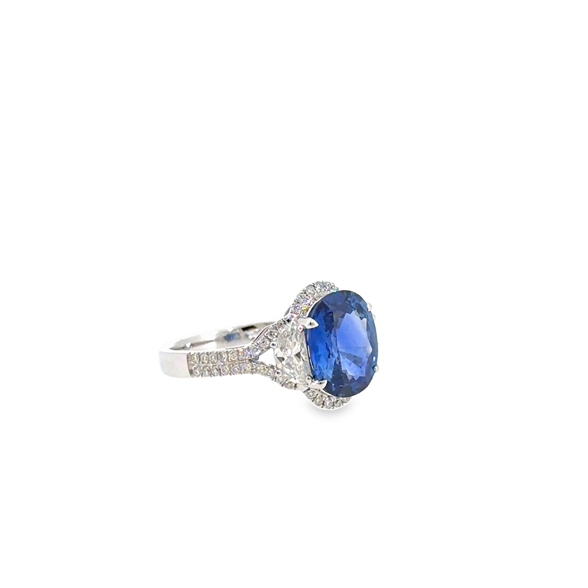 The Celeste Ring, 4.26 ct Sapphire & Diamond, 18K White Gold by Benji Designs, view 2