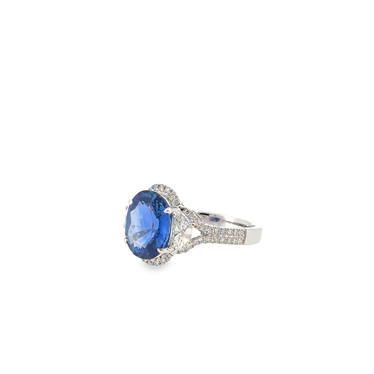The Celeste Ring, 4.26 ct Sapphire & Diamond, 18K White Gold by Benji Designs, view 3