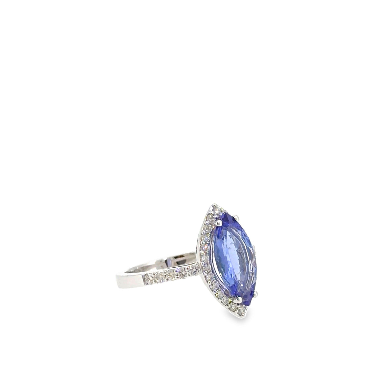 The Odette Ring, 3.00 ct Tanzanite & Diamond, 18K White Gold by Benji Designs, view 2