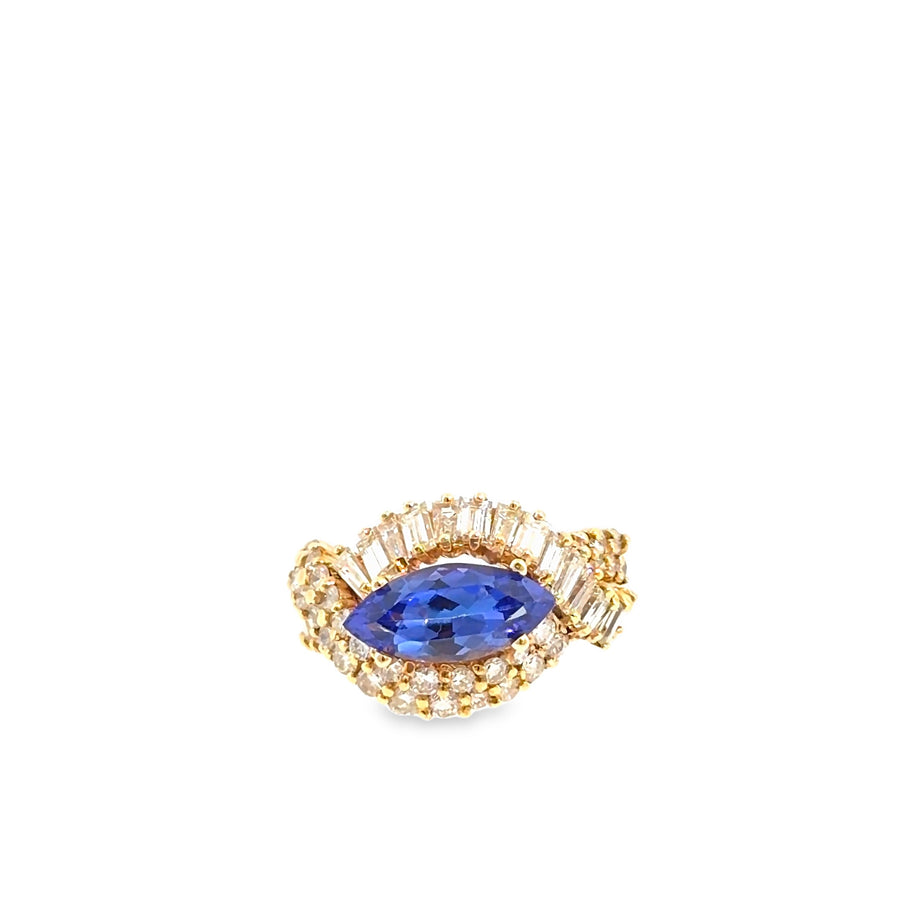The Seraphina Ring, 4.17 ct Tanzanite & Diamond, 18K Yellow Gold by Benji Designs, view 1