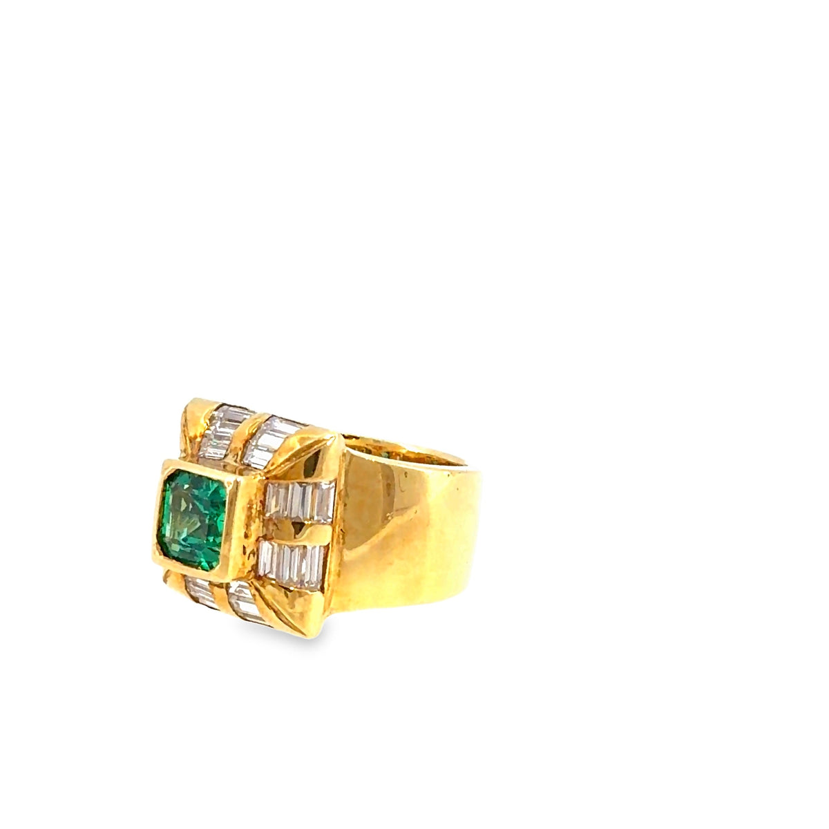 The Knightsbridge Ring, 1.40 ct Emerald & Diamond, 14K Yellow Gold by Benji Designs, view 3