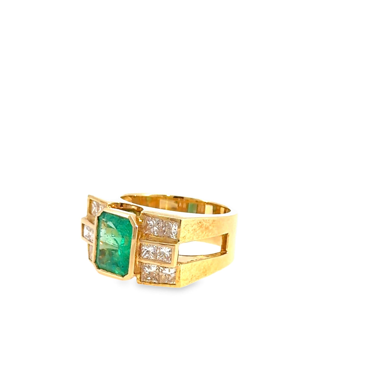 The River Oaks Ring, 4.30 ct Emerald & Diamond, 18K Yellow Gold by Benji Designs, view 3