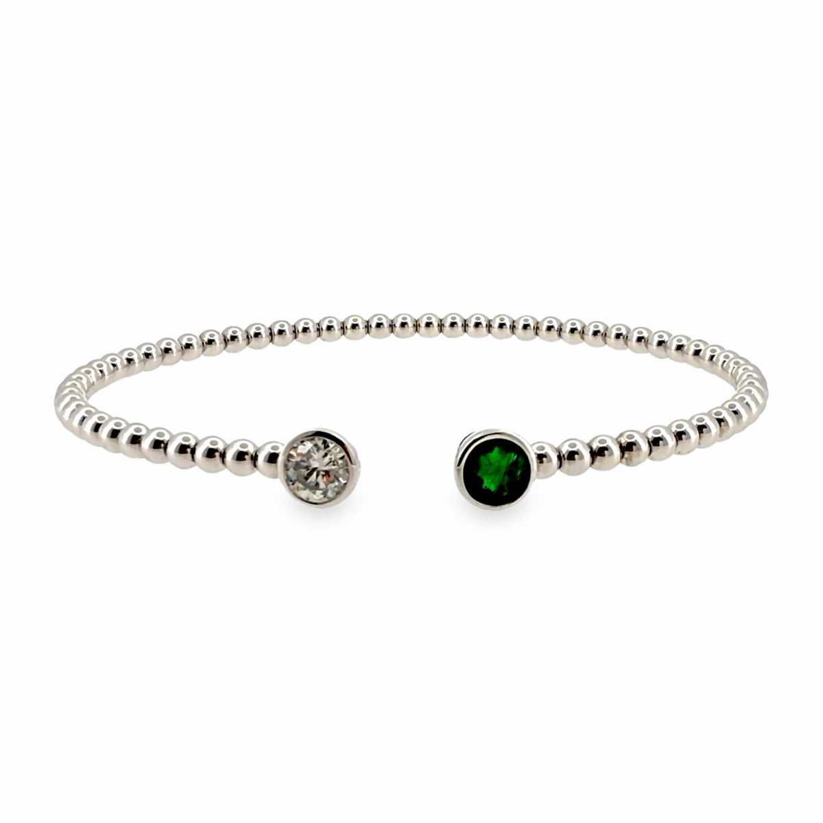 The Emerald Duet Bangle, 0.60ct Emerald & 0.60ct Diamond, 14K White Gold by Benji Designs, view 1