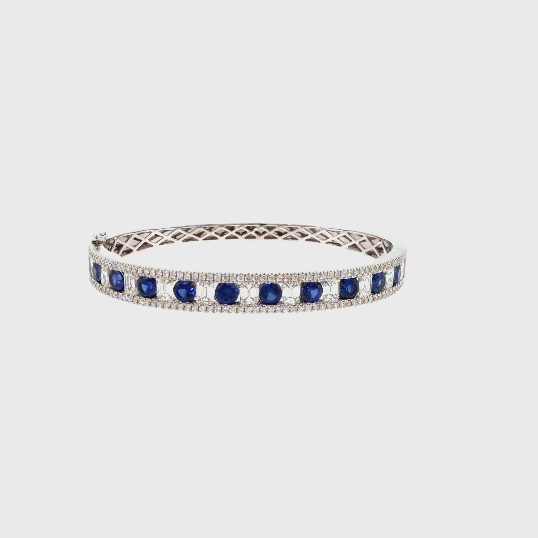 360 video of The Sapphire Gallery Bangle, 7.25ct Sapphire & Diamond, 14K White Gold by Benji Designs