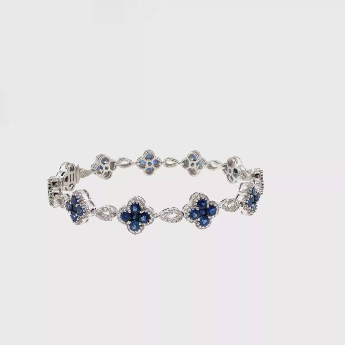 360 video of The Sapphire Clover Bracelet, 8.00 ct Sapphire & Diamond, 18K White Gold by Benji Designs