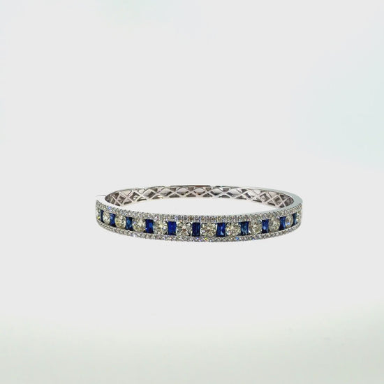 360 video of The Sapphire Baguette Bangle, 4.50ct Diamond & 2.00ct Sapphire, 14K White Gold by Benji Designs