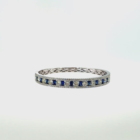 360 video of The Sapphire Baguette Bangle, 4.50ct Diamond & 2.00ct Sapphire, 14K White Gold by Benji Designs