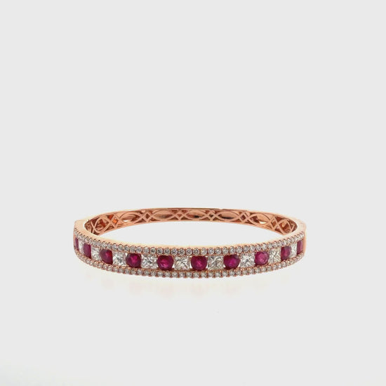 360 video of The Rosé Ruby Bangle, 3.50ct Ruby & 4.50ct Diamond, 14K Rose Gold by Benji Designs