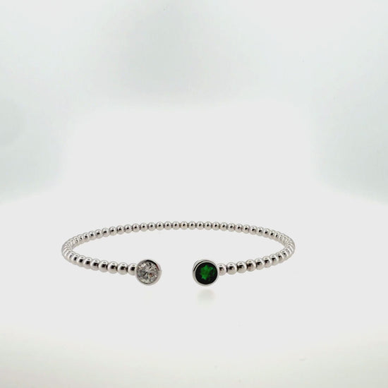 360 video of The Emerald Duet Bangle, 0.60ct Emerald & 0.60ct Diamond, 14K White Gold by Benji Designs