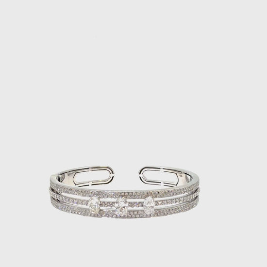 360 video of The Oval Trio Bangle, 3.65ct Oval Diamond, 18K White Gold by Benji Designs
