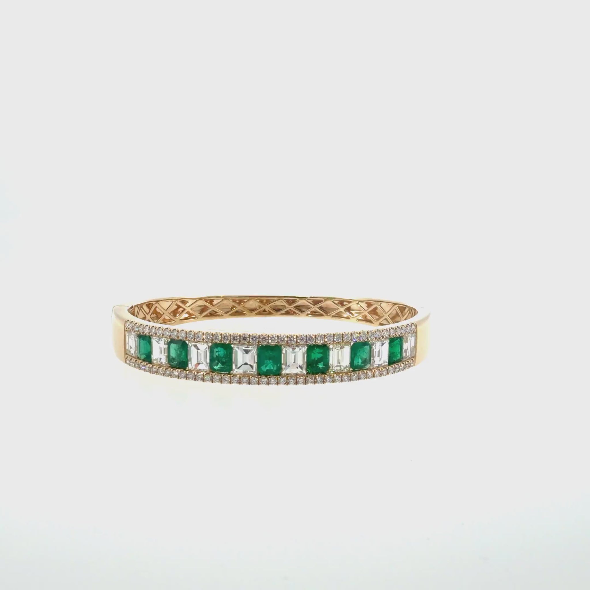 360 video of The Emerald Empress Bangle, 3.50ct Emerald & 5.50ct Diamond, 14K Yellow Gold by Benji Designs
