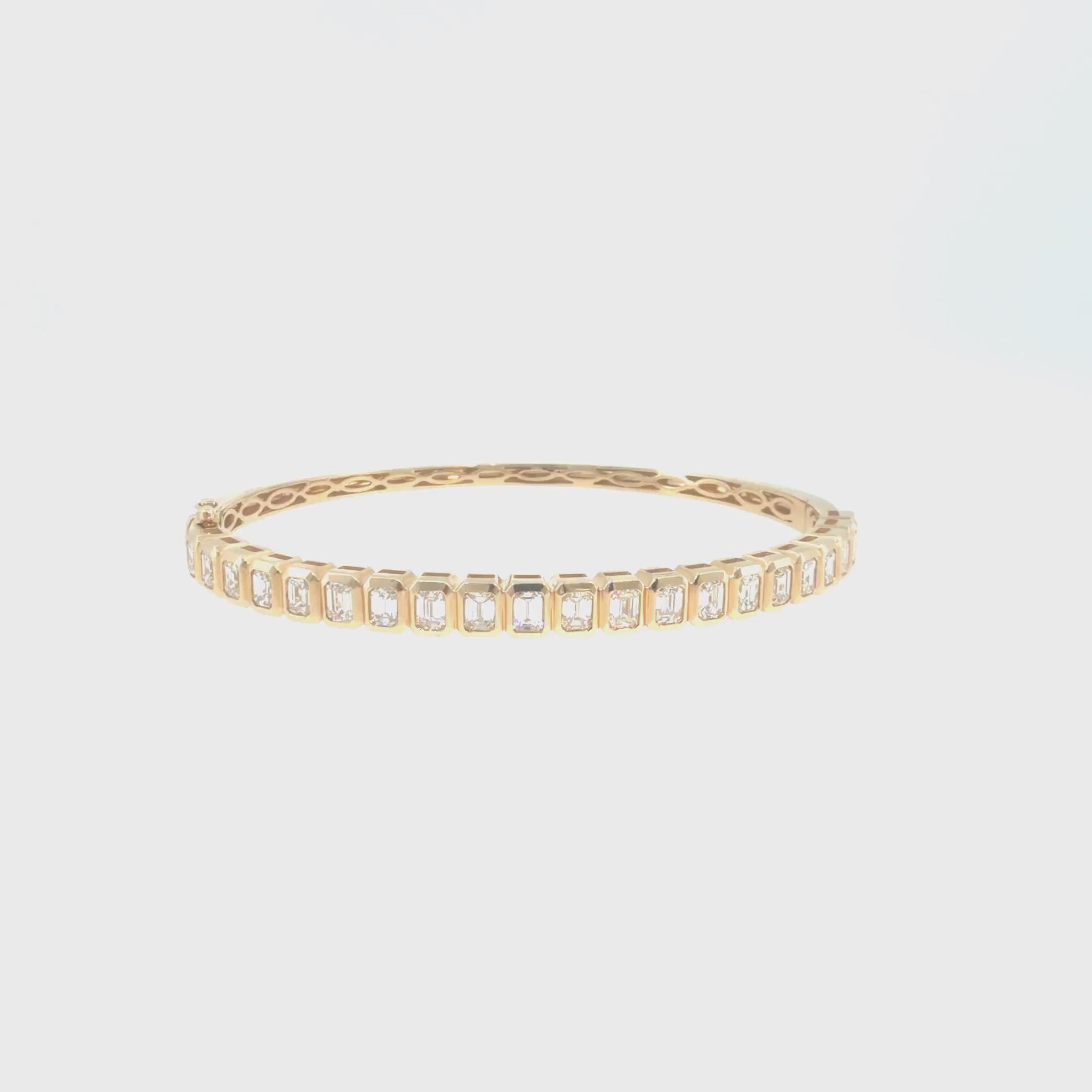 360 video of The Mirror Row Bangle, 3.00ct Emerald-Cut Diamond, 14K Yellow Gold by Benji Designs