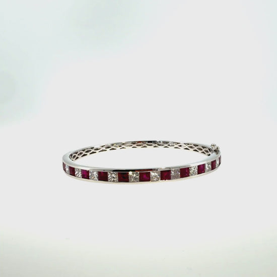 360 video of The Scarlet Channel Bangle, 4.00ct Ruby & 3.00ct Diamond, 14K White Gold by Benji Designs